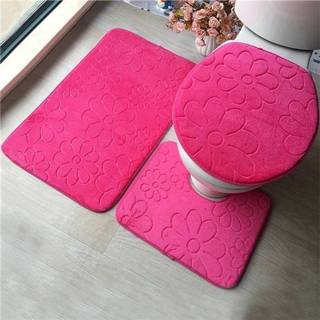 👉 Tapijt rode rose 2 sets driedelige set Flanel anti-slip keuken bad toilet mat wasbaar (Rose bloem) 8226890362949