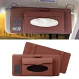 👉 Handdoek bruin DERANFU 3 in 1 Lichee textuur multifunctionele auto hang type lederen vak met kaartsleuf & CD-sleuf (donker bruin) 8756864829166