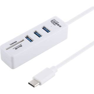 👉 Wit 2 in 1 TF/SD-kaartlezer + 3 x USB 0-poorten naar USB-C/type-C-HUB Converter kabel lengte: 26cm (wit) 6922665411417