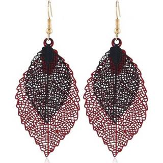 Ornament rood zwart metalen Dubbel gelaagde verlaat Tassel Earrings eenvoudige retro blad-oren ornamenten (rood zwart) 8226889945993