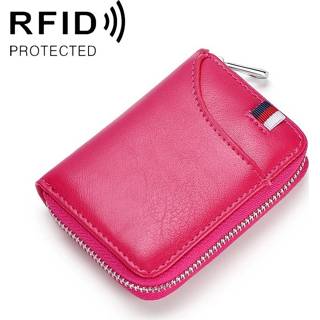 👉 Kaartenhouder rood rose KB155 Antimagnetische RFID rits lederen grote-capaciteit kaarten houder portemonnee (Rose Red) 8226889982042