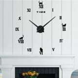 👉 Spiegel zwart groot Home Office decor frameless kat vorm formaat DIY 3D oppervlakte muur stickers Mute klok grootte: 100 * 100cm (zwart) 8006404892526