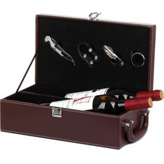 👉 Stokje bruin Wijn Gift Box dubbele stok met tools lederen doos (bruin) 8226890372597