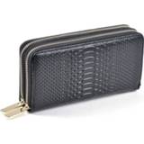 👉 Portemonnee zwart vrouwen lange portefeuille lederen dubbele rits serpentine Embossing Clutch tas Coin Purse kaarthouder met schoudertasje riem (zwart) 8226890196995