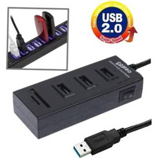 👉 Zwart 2 in 1 USB 2.0 TF/SD-kaartlezer & 3-poorts HUB Kabel Lengte: 80cm(zwart) 6922054568401