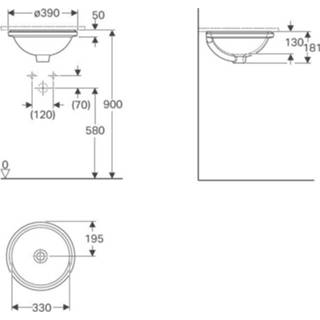 Wit Sphinx Variform onderb.wastafel 33cm.rond z/kraangat z/overloop 4025416764434