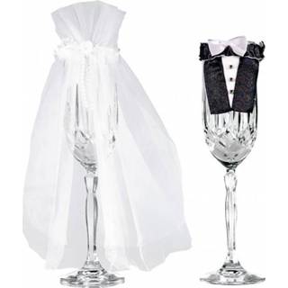 👉 Champagneglas polyester mannen zwart Amscan kleertjes champagneglazen bruid en bruidegom 48419463092