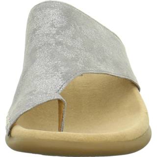 👉 Slippers buitenmateriaa leer vrouwen lichtgrijs Teenslipper