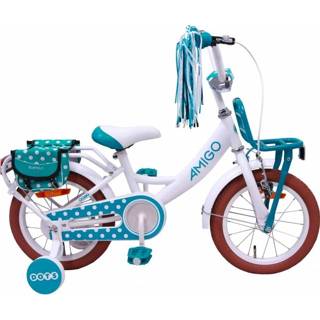 👉 Terugtraprem wit staal meisjes AMIGO Dots 14 Inch 21 cm 8719817991976