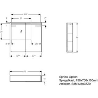 👉 Spiegel kast Sphinx Option spiegelkast 75x70 cm. spiegel/spiegel 8711754434202