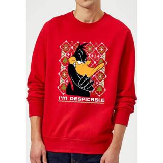 👉 Looney Tunes Daffy Duck Knit Christmas Sweatshirt - Red - XXL - Rood