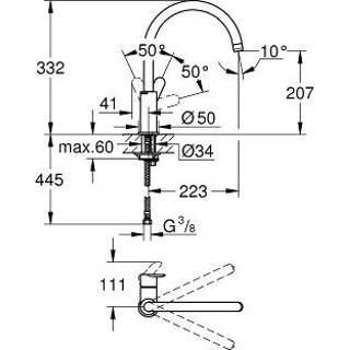 👉 Grohe BauEdge keukenmengkraan voorsprong uitloop 223mm volumestroomklasse Z (4.2-6.9 l/min.) blad/kraangat 4005176934346