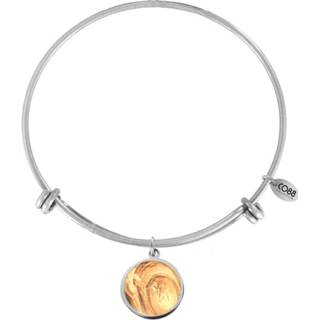 👉 Bedel zilverkleurig CO88 8CB-11026 Stalen bangle met bedel, wood. Instelbare lengte, 8719497231904