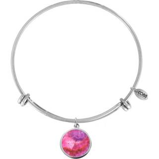 👉 Bedel roze zilverkleurig CO88 8CB-11027 Stalen bangle met bedel, pink crystal. Instelbare lengte, 8719497231911