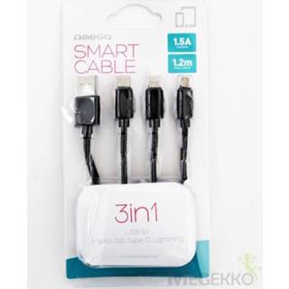 👉 Zwart mannen Omega OUFBB3IN1BOXB USB-kabel 1,2 m USB A C/Micro-USB B Mannelijk 5907595442701