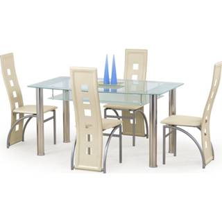 👉 Glazen eettafel transparant staal milky Cristal 150 cm breed met