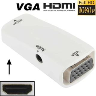👉 Monitor wit active computer vrouwen Full HD 1080P HDMI vrouw naar VGA en audio-adapter voor HDTV / projector (wit) 6922005032227