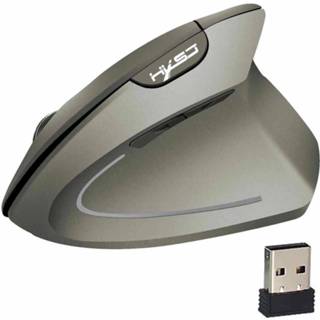 👉 Ergonomische muis grijs active computer HXSJ T24 6 knoppen 2400 DPI 2.4G draadloze verticale met USB-ontvanger (grijs) 7442934972993
