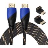 👉 Adapterkabel blauw zwart active computer mannen 5m HDMI 1.4-versie 1080P geweven netlijn Hoofd Mannelijk naar Audio Video Connector met 2 Buigzame HDMI-adapterset 6922053767683