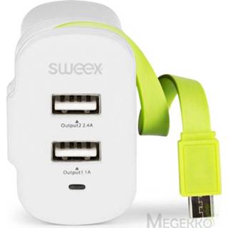 👉 Wit groen Lader 3-Uitgangen 3 A 2x USB / Micro-USB Wit/Groen 8717534026179