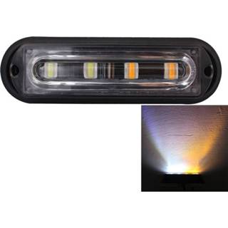 👉 Wit geel active 12W 720LM 4-LED + Licht 18 Flitspatronen Auto Strobe Noodwaarschuwingslampje Lamp, DC 12V 7442935318349