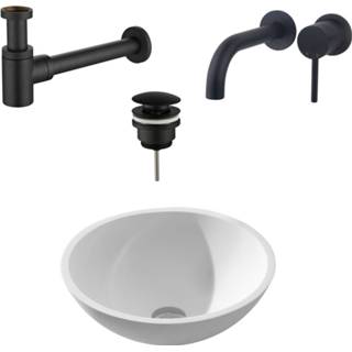 👉 Inbouwkraan zwarte Mat Wit solid surface met clickwaste Waskomset Solidsurface Incl Afvoer en Waste 8719304542308