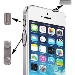 👉 Zilver active onderdelen 3-in-1 voor iPhone 5S (origineel dempen + origineel vermogen volume) Knopset, legeringsmateriaal (zilver) 6922698438993