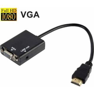 👉 Audiokabel zwart active computer 26 cm HDMI naar VGA + audio-uitgang Videoconversiekabel met 3,5 mm audiokabel, ondersteuning Full HD 1080P (zwart) 6922292960685