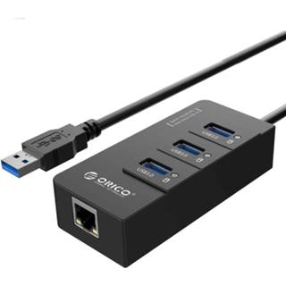 👉 Ultrabook zwart active computer ORICO HR01-U3 ABS 3-poorten USB3.0 HUB-splitter met externe RJ45 Gigabit Ethernet-netwerkkaart 5 Gbps voor laptops / desktop enz. (Zwart) 6922935107996