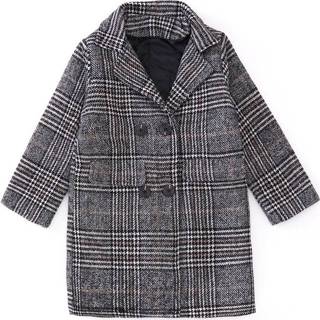 Wollen jas grijs active meisjes kinderen Herfst en winter halflange Houndstooth jas, kindermaat: 140cm (grijs)