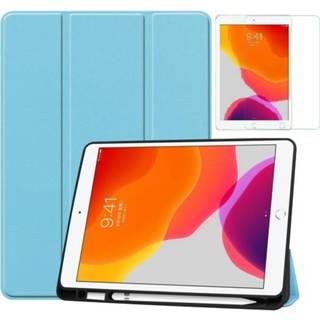👉 Pencil blauw active IPad 10.2 inch (2019) hoes - Tri-Fold Book Case met Apple houder + Screenprotector Licht 8719793062479