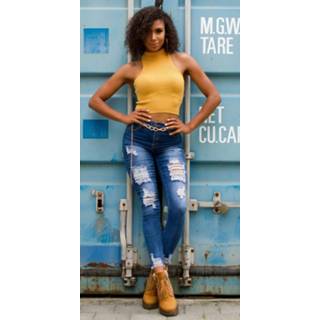 👉 Sexy Skinny Highwaist Jeans Used Look with cracks Jeansblue