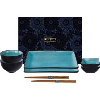 👉 Sushiset zwart turkoois Zwart/Turquoise - Glassy Turquoise Set van 8 stuks 8717591391043