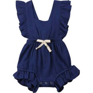 👉 Jumpsuit marineblauw active rompers baby's Baby effen kleur mouwloze verstoorde rugband romper, afmeting: 100cm (marineblauw)