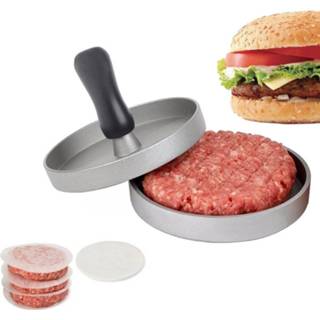 👉 Siliconen papieren active home Huishoudelijke food grade aluminiumlegering keuken niet-stick coating druk vlees patty cake hamburger vorm met 40 stks dubbelzijdig