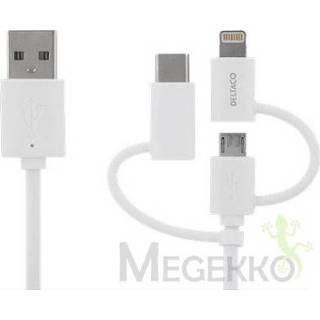 👉 Wit Deltaco IPLH-181 USB-kabel 2 m 2.0 USB A C/Micro-USB B/Lightning 7333048037749