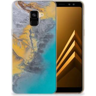 👉 Siliconen hoesje blauw goud Samsung Galaxy A8 Plus (2018) TPU Marble Blue Gold 8720091806689