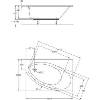 Hoekbad wit Sphinx B45/300 150 x 100 cm. links 8711754410206