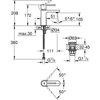 👉 Wastafelkraan chroom Grohe Plus s-size clickwaste 4005176529702