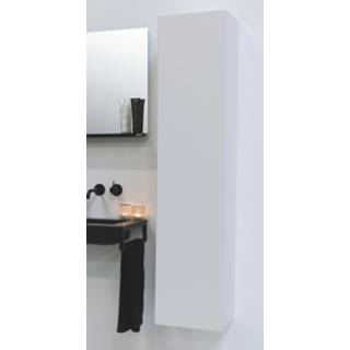 👉 Hoge kast wit zijde Riverdale greeploos gelakt met 45 graden greep aan 1 van de deur incl. 4 glazen planchettes - mat 350x350mm (bxd)