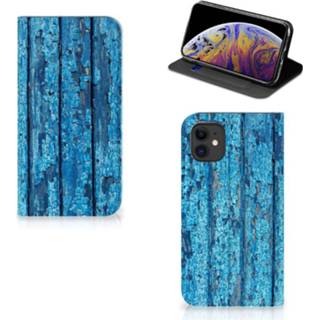 👉 Portemonnee blauw Apple iPhone 11 Book Wallet Case Wood Blue 8720091684164