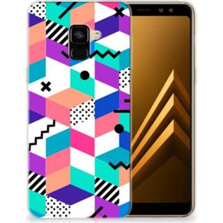 👉 Houten blok Samsung Galaxy A8 Plus (2018) TPU Hoesje Blokken Kleurrijk 8720091325869