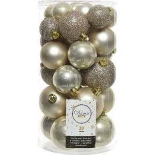 👉 Kerstbal active beige kunststof parel 30x Licht parel/champagne kerstballen 4 - 5 6 cm ma