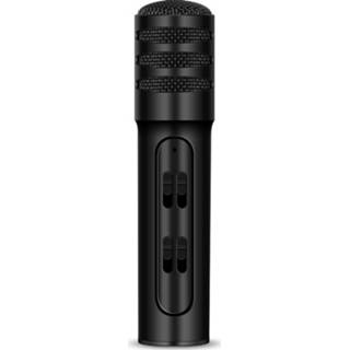 👉 Mobiele telefoon zwart BGN-C7 Condensatormicrofoon Dual Karaoke Live Singing Microfoon Ingebouwde geluidskaart (zwart)