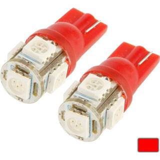 👉 T10 Rode 5 LED 5050 SMD autosignaallamp (paar) (rood)