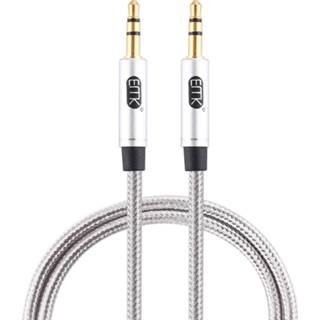 👉 Audiokabel grijs katoen EMK 3.5mm Male-Male vergulde stekker gevlochten voor luidspreker / notebooks hoofdtelefoon, lengte: 1m (grijs)
