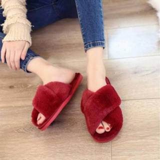 👉 Slippers rood pluche vrouwen Kruis warme grootte: 37 (wijn rood) 8733253513615