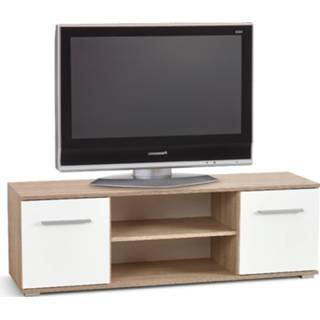 👉 Wit eiken spaanplaat Tv-meubel Lima 137 cm breed in Sonoma met hoogglans