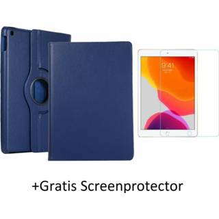 👉 Screenprotector blauw active IPad 10.2 inch (2019) hoes - Draaibare Book Case + Donker 8719793065470