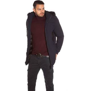 👉 Mannen marine Trendy men s winter jacket with fake fur Navy